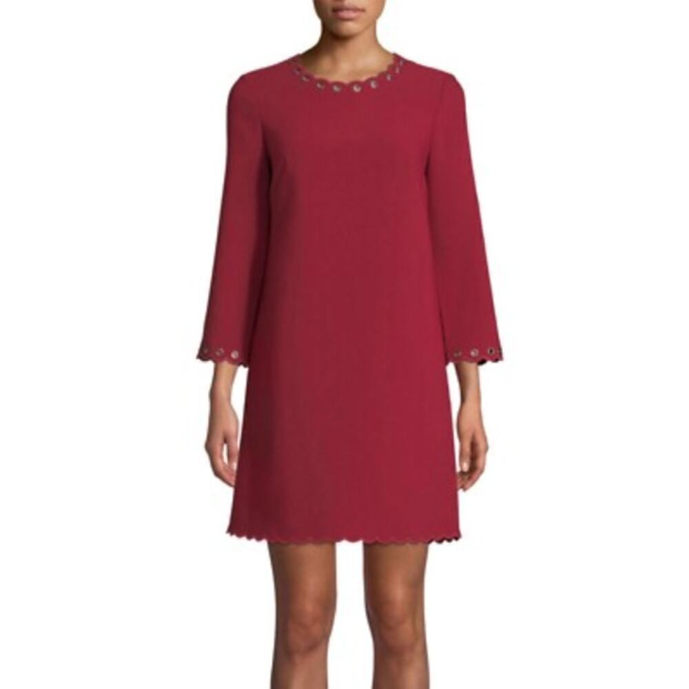 NWT Kate Spade Red Scallop Grommet 3/4 Sleeve Blend Shift Dress • Size 4 ⬇️